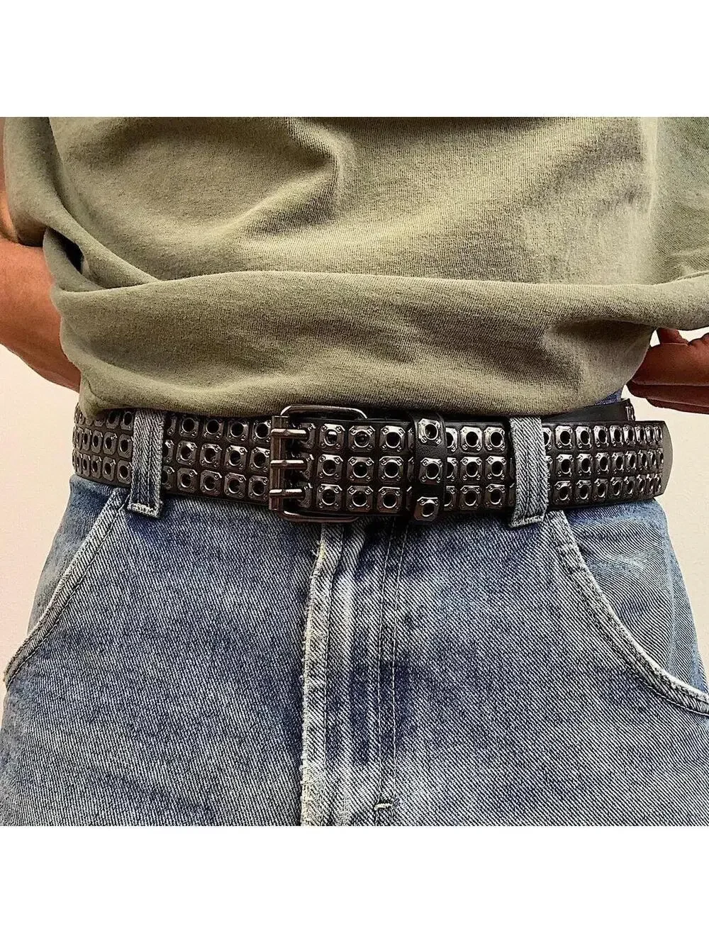 Cyber Y2K Style Dark Silver Studded Belt Unisex